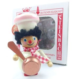 Vintage Steinbach Chef or Cook w/ Pan Wooden Christmas Ornament Handmade Germany